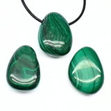 Malachite, tumbled pendant with holes