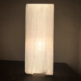 Selenite, polished cylinder lamp with electricity