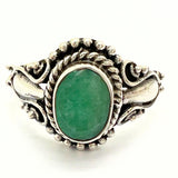 Emerald, silver ring with filigree band