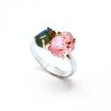 Labradorit och rosa turmalin dubbelring i silver