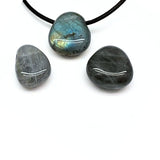 Labradorite, tumbled pendant or necklace on leather strap