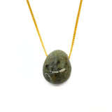 Labradorite, tumbled pendant or necklace on leather strap