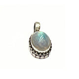 Rainbow moonstone, small oval pendant in plain silver