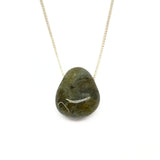 Labradorite, tumbled pendant or necklace on leather strap
