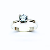 Topaz blue sterling silver ring with faceted crystal