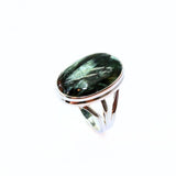 Seraphinite, unique silver ring size 8