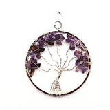 Amethyst or rock crystal pendant or earring with the tree of life silver plated