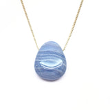 Blue banded agate, small tumbled pendant with drilled hole
