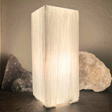 Selenite, polished cylinder lamp with electricity
