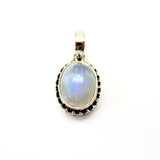 Rainbow moonstone, small oval pendant in plain silver