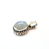 Rainbow moonstone, small oval pendant in plain silver