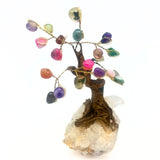 Bonsai tree with gemstones on rock crystal base