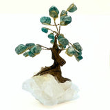 Bonsai träd med grön kvarts på bergkristallfot