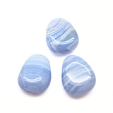Blue banded agate, small tumbled pendant with drilled hole