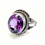 Amethyst in silver ring with filigree silver