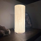 Selenite, polished cylinder lamp with electricity