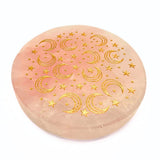 Rose quartz, engraved plate with stars and moons in gold