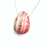 Rhodochrosite crystal necklace with silver or gold-plated chain