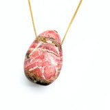 Rhodochrosite crystal necklace with silver or gold-plated chain