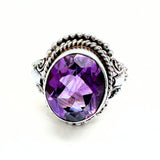Amethyst in silver ring with filigree silver