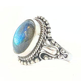 Labradorit, oval silverfiligran ring