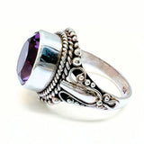 Amethyst in silver ring with filigree silver