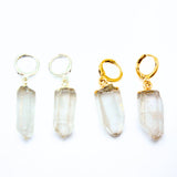 Rock crystal, natural point earring with gold click hoop