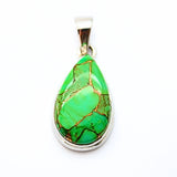 Turquoise green with copper, pendant in silver