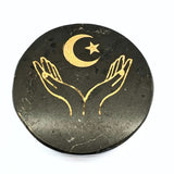 Tourmaline, engraved plate with moon and hands in gold