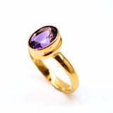 Ametist, fasetttslipad oval ring i guld vermeil