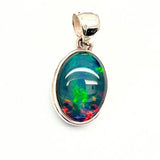 Opal, oval silver pendant with small silver edge