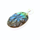Labradorite, fantastic pendant with engraved pattern