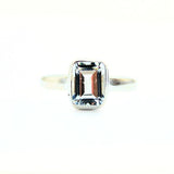 White topaz rectangular facet in silver ring