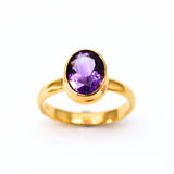 Ametist, fasetttslipad oval ring i guld vermeil
