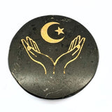 Tourmaline, engraved plate with moon and hands in gold
