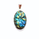 Labradorite, fantastic pendant with engraved pattern