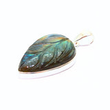 Labradorite, fantastic pendant with engraved pattern