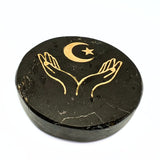 Tourmaline, engraved plate with moon and hands in gold