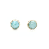 Larimar, round stud earrings with silver edge
