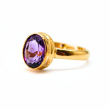 Ametist, fasetttslipad oval ring i guld vermeil
