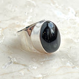 Onyx, cabochon slät silverring