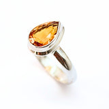 Citrin fasettslipad droppe, silverring