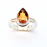 Citrin fasettslipad droppe, silverring