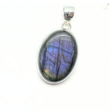 Labradorite, round smooth pendant in silver
