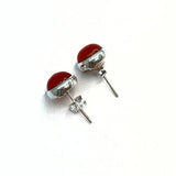 Garnet cabochon stud earring smooth edge