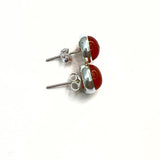 Garnet cabochon stud earring smooth edge