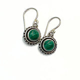 Malachite, silver earring with two stones on hook