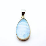 Rainbow moonstone, small oval pendant in plain silver