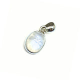Rainbow moonstone, small oval pendant in plain silver