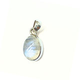 Rainbow moonstone, small oval pendant in plain silver